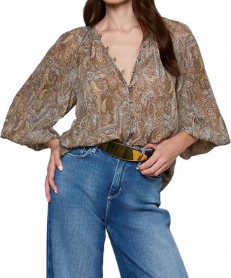 L'agence Teagan Dolman Sleeve Blouse In Neutral/blue Ditsy Paisley