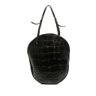 Celine Tweedehands Crocco-embossed leren schoudertas met gebogen vorm