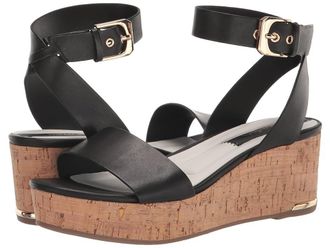 Franco Sarto Presley Platform Wedge Sandals Womens Sandals Black Leather : 8.5 M