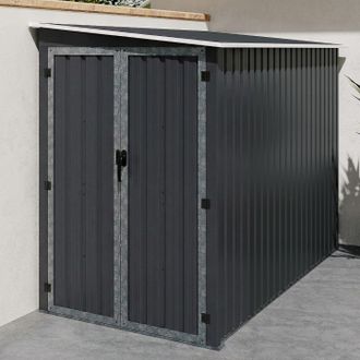 IDMarket Cobertizo De Jard&iacute;n Adosado De Acero Galvanizado Gris De 3 M&sup2; Con Puertas Laterales Dobles