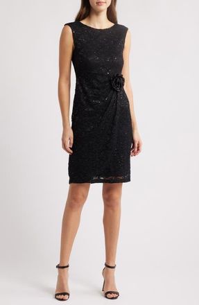 Connected Sequin Lace Sheath Cocktail Dress in Black at Nordstrom, Size 14