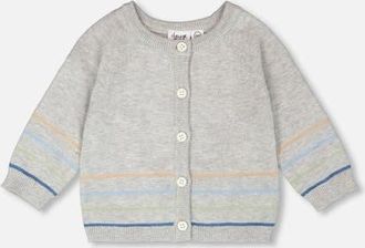 Deux par Deux Boy Cotton Knit Striped Button Front Cardigan in Light Heather Grey at Nordstrom, Size 24M