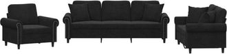 vidaXL Vidaxl - Juego De Sof&aacute;s Con Cojines 3 Piezas Terciopelo Negro