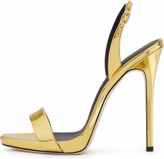 Generic MiaZane Womens Metallic Stiletto Sandals Slim High Heel Peep Toe Dress Heels with Adjustable Slingback for Evening Party & Cocktail Gala,Gold,6.5 UK