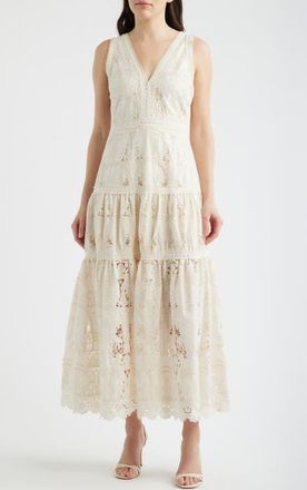 Lucy Paris Francia Embroidered Lace Midi Dress in Cream at Nordstrom, Size X-Large
