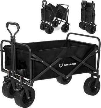 OEM Foxsport Carro Plegable De Mano - Carro De Camping - Grandes Ruedas - Mango Ajustable - Carga 100 Kg (90x47x57 Cm) - Negro
