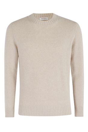 KANGRA Natural Crewneck Cashmere-Blend Knit Pullover