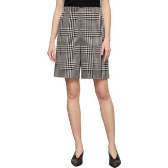 Lafayette 148 New York Clark Grid Plaid Corded Cotton Wide Leg Shorts in Black Multi at Nordstrom, Size 12