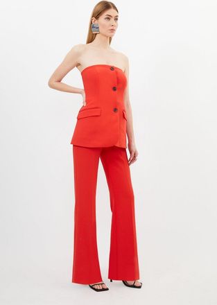 Karen Millen Womens Compact Stretch Tailored Button Bodice Jumpsuit - Red - Size 12 UK