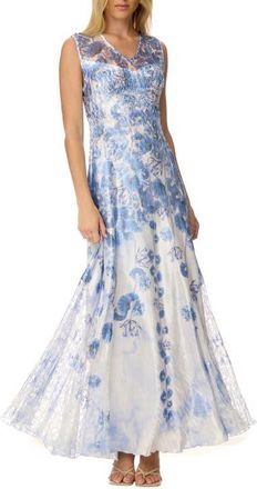 Komarov Floral Border Maxi with Lace Up Back in Indigo Vine at Nordstrom, Size X-Large