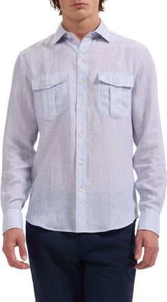 Bugatchi Jasper Linen Blend Button-Up Shirt in Air Blue at Nordstrom, Size Xxx-Large
