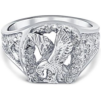 Pompeii3 Mens Diamond American Eagle Ring 10K White Gold Size Selectable