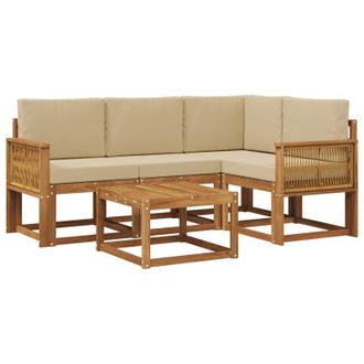 vidaXL Conjunto De Sof&aacute;s De Exterior 5 Pcs Natural Y Beige Poli&eacute;ster Vidaxl