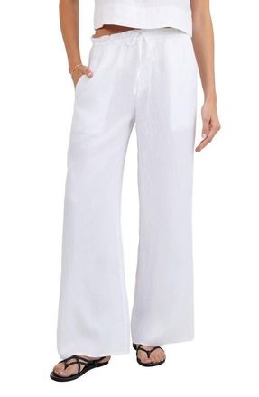 Bella Dahl Ruffle Waist Wide Leg Linen Pants in White at Nordstrom, Size X-Small