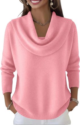 Generic Womens Chunky Knitted Jumper with Cowl Neck and Batwing Sleeves, Soft Turtleneck Pullover Sweater with Pockets, Long Sleeve Casual Winter Warm Knitwea