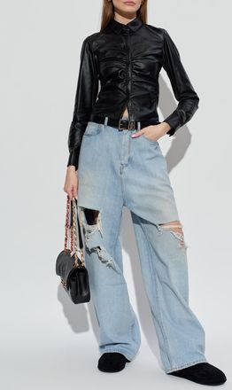 Balenciaga Leather Top, Womens, Black