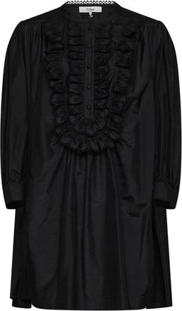 Chlo&eacute; Jurk met lange mouwen - Dames - Korte kleedjes - Zwart - S - Katoen - Kleedjes