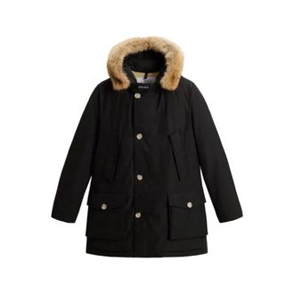 Woolrich Jassen, Heren, Zwart, S, Leer, Arctic Parka met Afneembare Bontkraag