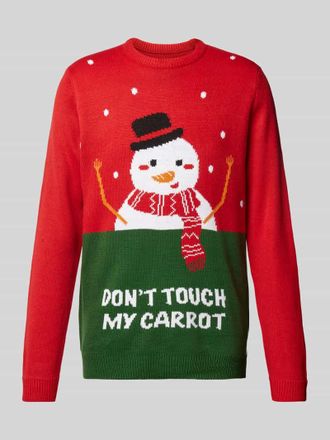 Only & Sons Weihnachtspullover mit gerippten Abschl&uuml;ssen Modell XMAS in Rot, Gr&ouml;&szlig;e L