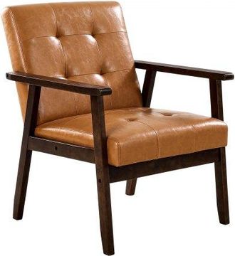 OEM Sill&oacute;n De Estilo Moderno De Mediados De Siglo Con Estructura De Madera Maciza Y Patas Antideslizantes, Sill&oacute;n Tapizado De Piel Sint&eacute;tica Y Coj&iacute;n Suave