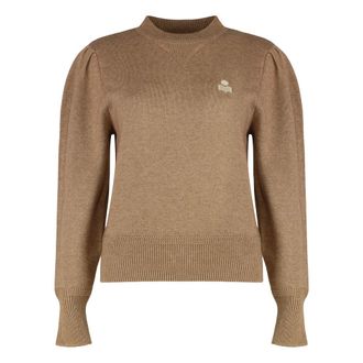 Isabel Marant Round-neck Knitwear, female, Brown, Size: S Ribbed knit cotton-wool blend sweater