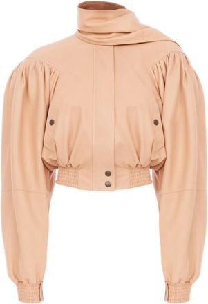 Chlo&eacute; Cropped leren jack met sjaaldetail - Dames - Zomerjassen - Roze - S - Leer - Jassen