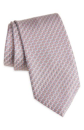 Brioni Geometric Jacquard Silk Tie in Old Rose/Lead at Nordstrom