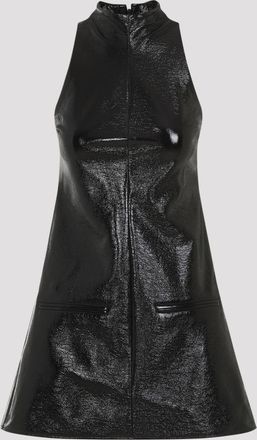Courr&egrave;ges Womens 2 Pockets Vinyl A-line Dress - Black Cotton - Size EU 36 (Womens)