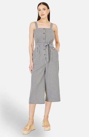 Yumi Gingham Button Through Jumpsuit in Black at Nordstrom, Size 12