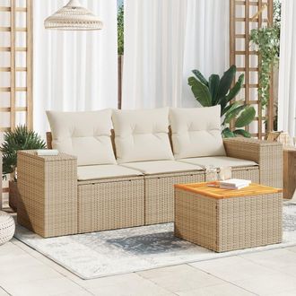 vidaXL Juego De Sof&aacute;s Jard&iacute;n Con Cojines 4 Pzas Rat&aacute;n Sint&eacute;tico Beige Vidaxl