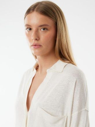 Majestic Filatures Stretch Linen Relaxed One Pocket Shirt in Cream at Nordstrom, Size 2
