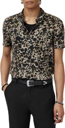 John Varvatos Marini Leopard Print Short Sleeve Button-Up Shirt in Smoked Pearl Grey at Nordstrom, Size X-Large