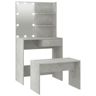 vidaXL Juego De Tocador Con Led Madera Contrachapada Gris Hormig&oacute;n Vidaxl