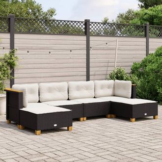 vidaXL Vidaxl - Set De Sof&aacute;s De Jard&iacute;n 6 Piezas Y Cojines Rat&aacute;n Sint&eacute;tico Negro