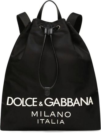 Dolce & Gabbana Logo Print Trekkoord Rugzak - Heren - Rugzakken - Zwart - ONE Size - Tassen