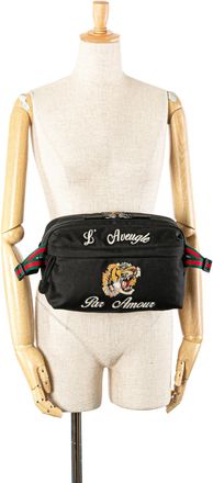 Gucci Pre-owned Womens Tiger Embroidered Belt Bag - Black Textile - One Size