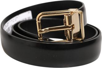 Dolce & Gabbana Black Classic Leather Gold-Tone Buckle Mens Belt