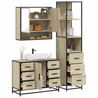 Berkfield Home 3 Piece Bathroom Furniture Set Sonoma Oak Engineered Wood in Brown