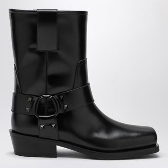 Valentino Garavani Black leather Biker Rockstud low boot