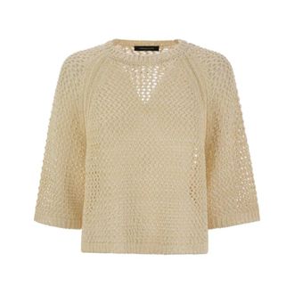 Fabiana Filippi Oversized Cape Sweater - Dames - Ronde hals truien - Beige - S - Katoen - Truien & Vesten