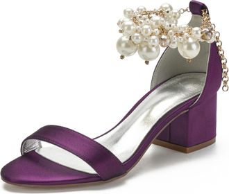 Generic Wedding Shoes Bridal Peep Toe Block Heel Bridal Shoes Low Heels Pearl Heels Wedding Party Dress High Heels Sandals 5.5Cm,Purple,10 UK