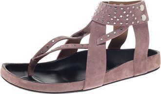Isabel Marant Pink Suede Leather Ellan Studded Thong Flat Sandals