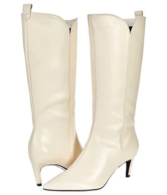 Ted Baker Seydi Boots Womens Cream Leather Kitten Heel Mid-Calf JOBB1247