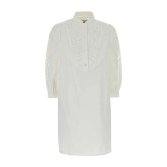 Valentino Garavani Floral-Appliqu&eacute; Cotton Poplin Shirt Dress - female - Valentino Garavani - Shirt Dresses - White - M - Dresses