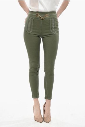 Elisabetta Franchi Stretch Cotton Trousers with Exposed Seams size 26