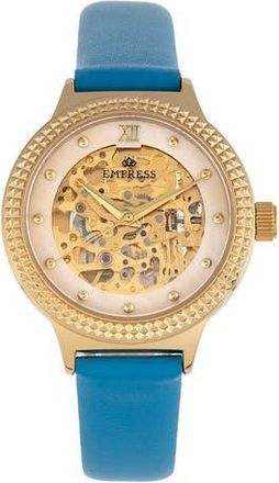 Empress Alice Automatic Skeleton Leather-Band Watch in Blue at Nordstrom