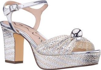 Nina Metallic Block Heel Platform Sandal in Silver at Nordstrom, Size 9.5