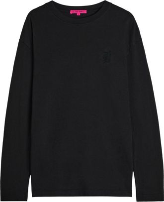 The Elder Statesman Pica Logo-embroidered Cotton and Cashmere-blend top - Black - XL