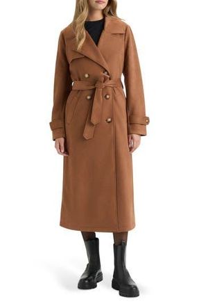 NVLT Faux Suede Belted Double Breasted Trench Coat in Wood at Nordstrom Rack, Size Medium