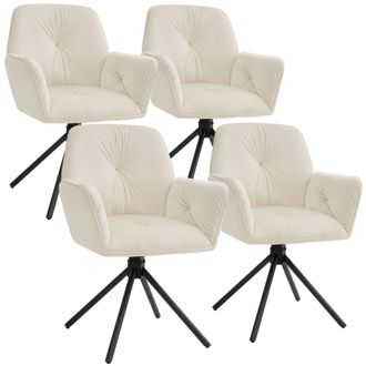 TecTake Swivel Chair Lenia Set Of 4 - Velvet Cream/Black in Cream | Size: 4 Pack